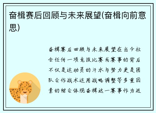 奋楫赛后回顾与未来展望(奋楫向前意思)