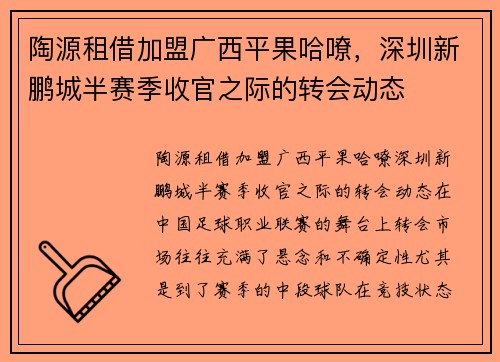 陶源租借加盟广西平果哈嘹，深圳新鹏城半赛季收官之际的转会动态