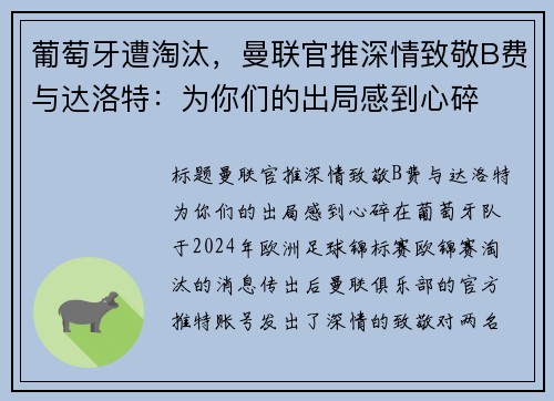 葡萄牙遭淘汰，曼联官推深情致敬B费与达洛特：为你们的出局感到心碎