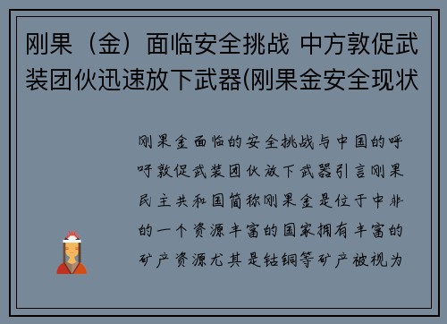 刚果（金）面临安全挑战 中方敦促武装团伙迅速放下武器(刚果金安全现状)